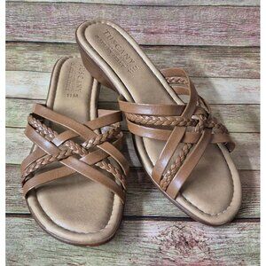 Tuscany by Easy Street Low Wedge Strappy Sandals Womens 11 M Slip-On Slide Brown